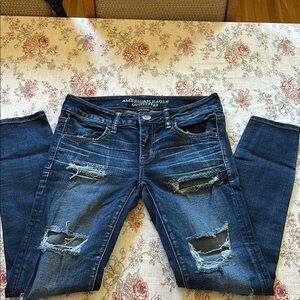 American Eagle Outfitters Blue Skinny Distressed Jeans